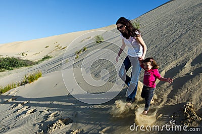 Mother and child in the desert Stock Photo