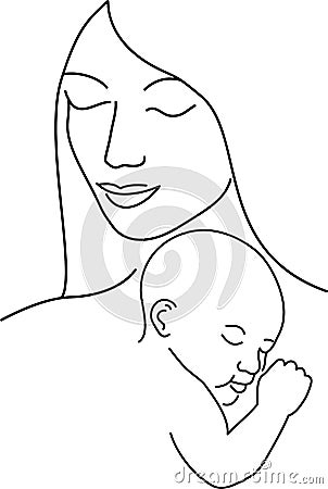 Premium Vector | Mother and child. hand-drawn black and white sketch  depicting a happy mother and child