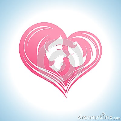 Mother and child heart-shaped silhouette symbol. Vector Illustration