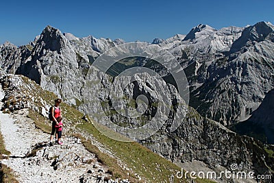 Mother and child hiking Stock Photo