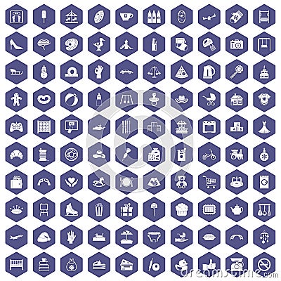 100 mother and child icons hexagon purple Vector Illustration