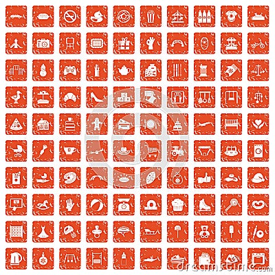 100 mother and child icons set grunge orange Vector Illustration