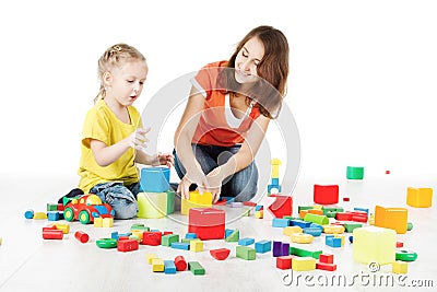 Mother and child playing toys blocks Stock Photo