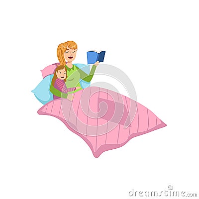 Mother And Child Reding Bedtime Story Together Illustration Vector Illustration