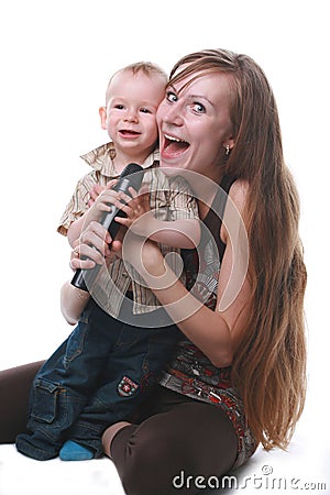 Mother with the child sing Stock Photo