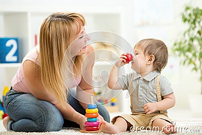 Mother with child son play having fun pastime Stock Photo