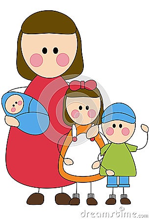 Mother and children Cartoon Illustration