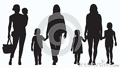 Mother and Children Silhouette Vector Illustration