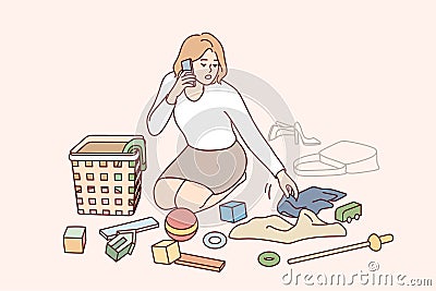 Mother cleaning children room Vector Illustration