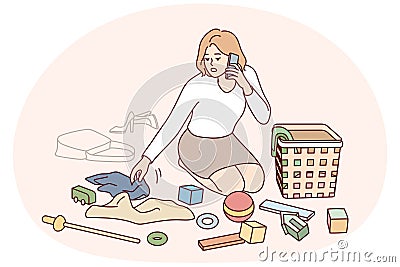 Mother cleaning children room Vector Illustration