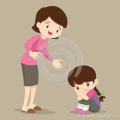 Mother comforting sad girl grieving Vector Illustration
