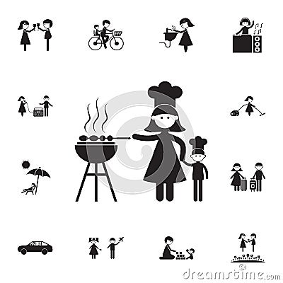 mother cooks barbecue icon. Detailed set of Family icons. Premium quality graphic design sign. One of the collection icons for web Stock Photo