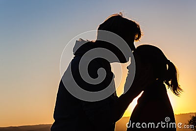 Mother Daughter Affections Silhouetted Stock Photo