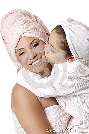 Mother daughter at bathtime Stock Photo