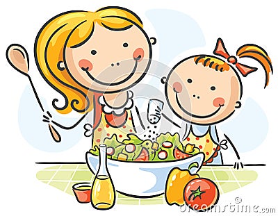 Mother and daughter cooking Vector Illustration