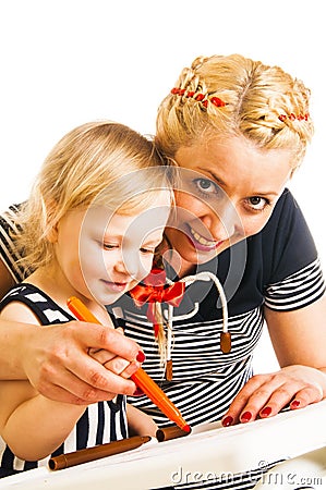 Mother and daughter drawing Stock Photo