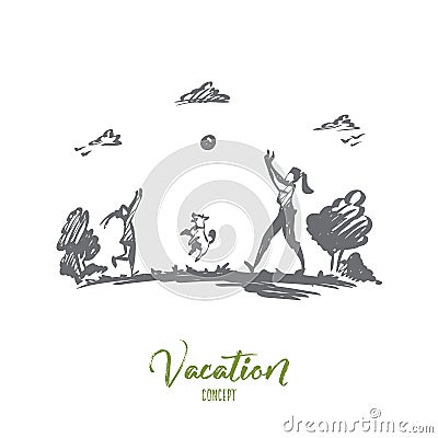 Mother, daughter, family, parenting, vacation concept. Hand drawn isolated vector. Vector Illustration