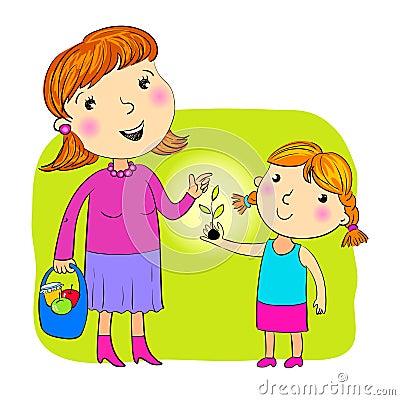 Mother and daughter Vector Illustration