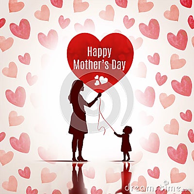 A mother and daughter holding a red balloon with the words happy mother's day ai generative Stock Photo