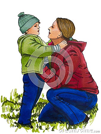 Mother and daughter love. Cartoon Illustration