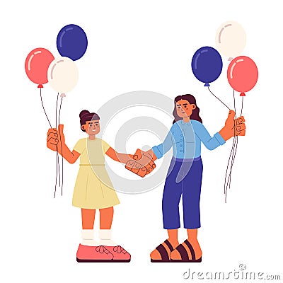 Mother and daughter with patriotic balloons flat vector spot illustration Cartoon Illustration