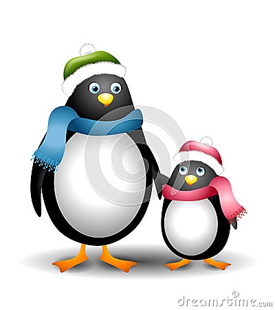 Mother Daughter Penguins Cartoon Illustration