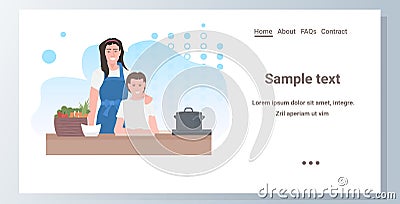 mother with daughter preparing food family spending time together at kitchen horizontal Vector Illustration