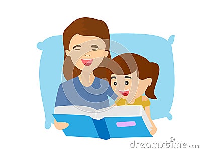 Mother and daughter read bedtime stories, childhood concepts and family warmth Vector Illustration