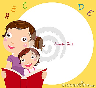 Mother and daughter reading book Vector Illustration