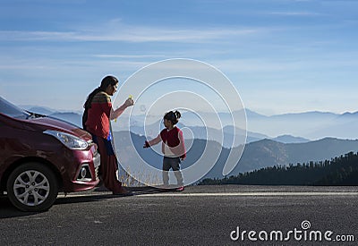 Mother and daughter on a road trip. Stock Photo