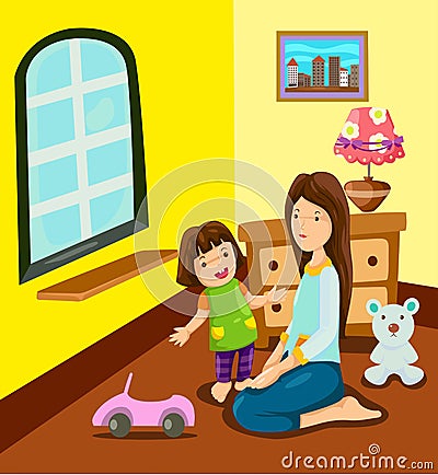Mother and daughter in the room Vector Illustration