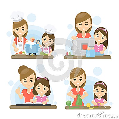 Mother and daughter set. Vector Illustration