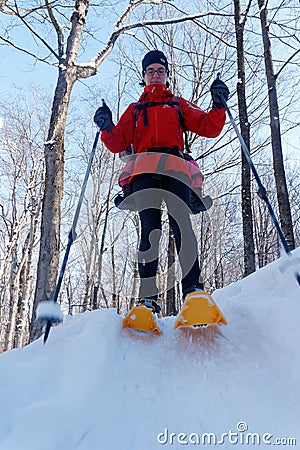 Mother and daughter snowshoeing together Editorial Stock Photo