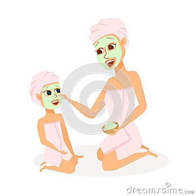 Mother and daughter in spa Vector Illustration