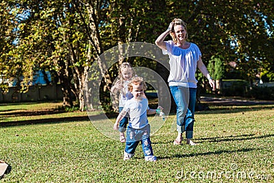 Mother Daughters Outdoors Summer Stock Photo