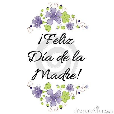 Mother Day banner decorated hand drawn meadow flowers. Lettering title in Spanish Stock Photo