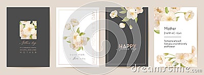 Mother day floral spring postcard. Greeting realistic sakura cherry flowers template, modern bouquet flower Vector Illustration