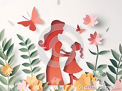 Mother day gift vector paper cut illustration Cartoon Illustration