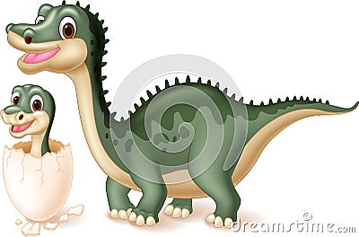 Mother dinosaur with baby hatching Vector Illustration