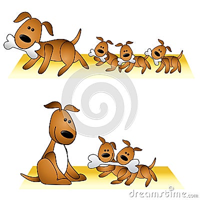 Mother Dog and Puppies Cartoon Illustration