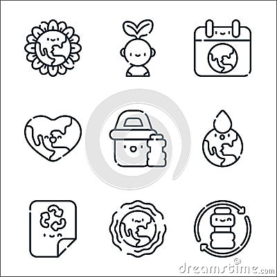 Mother earth day line icons. linear set. quality vector line set such as plastic, earthquake, recycled paper, save water, paper Vector Illustration