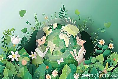 Mother earth day tribute vector illustration in white tone Cartoon Illustration