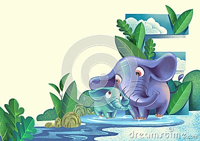 Mother elephant and baby elephant Stock Photo