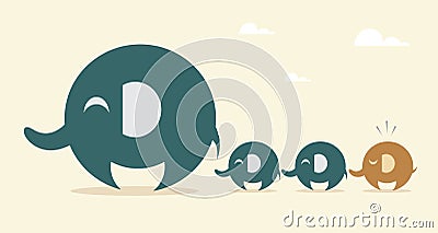 Mother elephant and baby elephant Vector Illustration