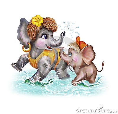 Mother elephant with a child Stock Photo