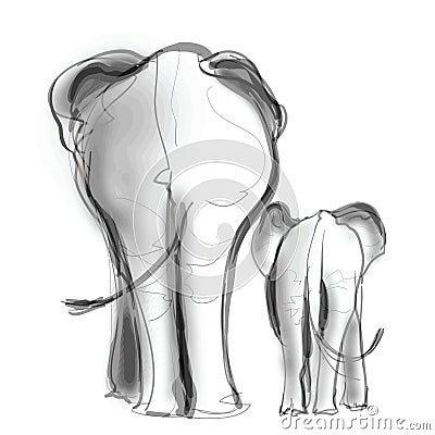 Mother elephant and her baby walking Vector Illustration