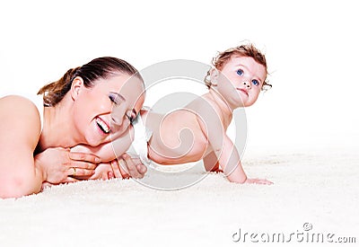 Mother embracing sweet baby Stock Photo