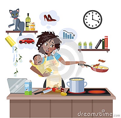Mother failed at doing many thing at once Vector Illustration