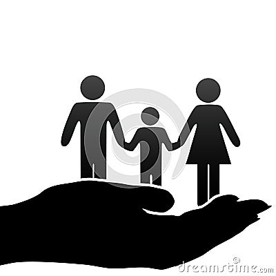 Mother father child family symbols in cupped hand Vector Illustration