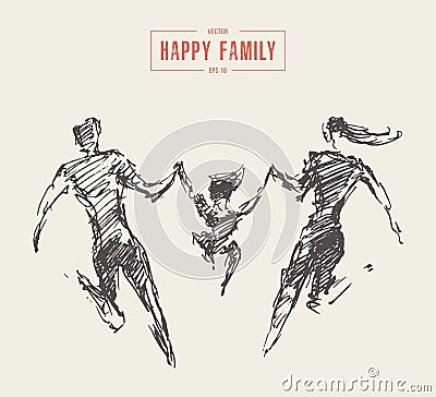 Mother father child silhouette happy family vector Vector Illustration